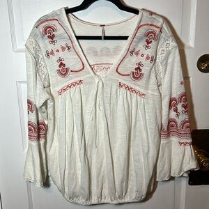 free people embroidered and lace trimmed boho blouse